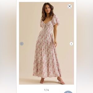 Women’s Pink Floral Tiered Smocked Dress